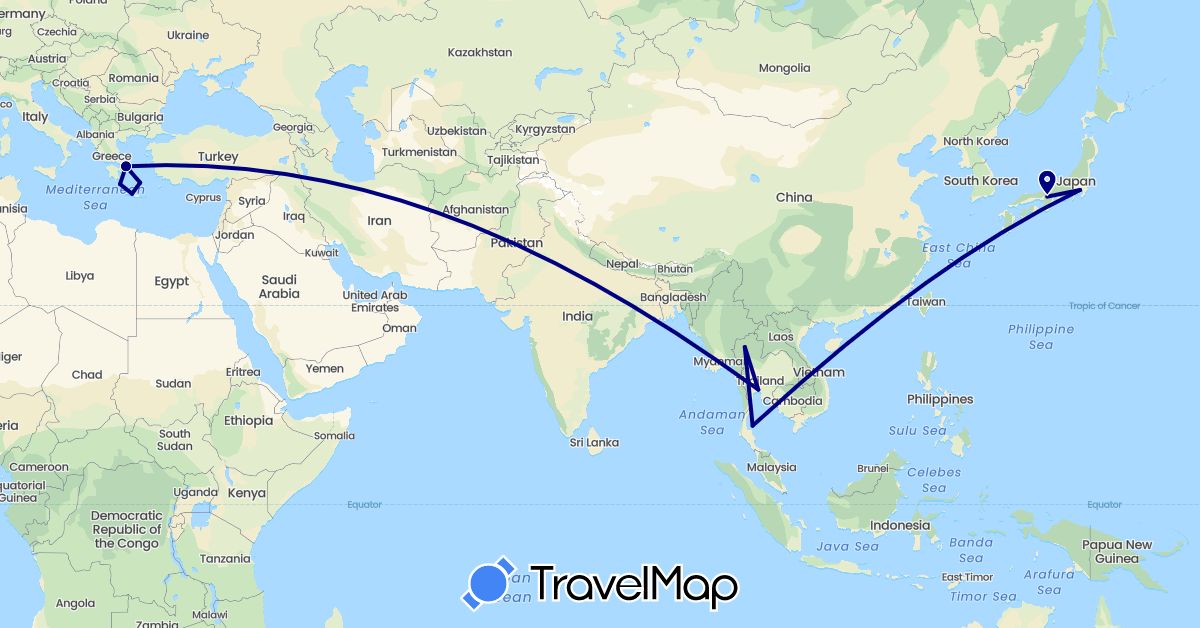 TravelMap itinerary: driving in Greece, Japan, Thailand (Asia, Europe)